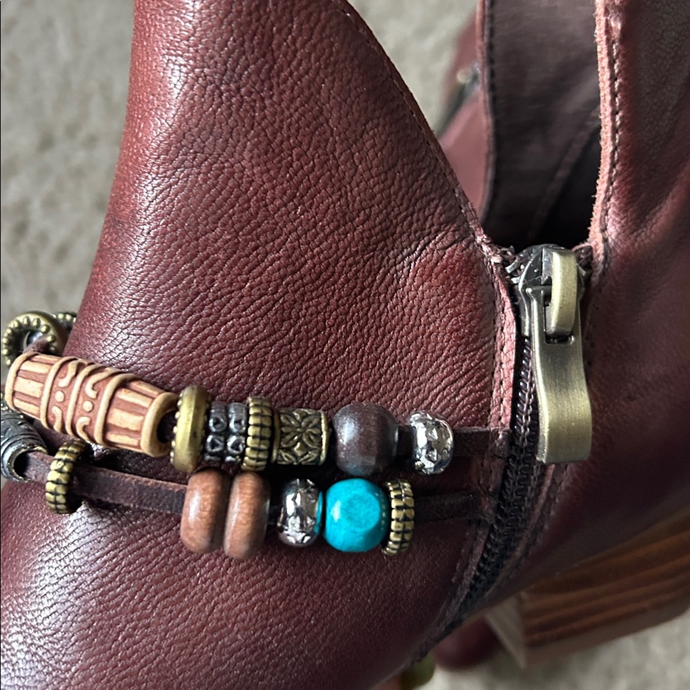 Antelope Red Brown Ankle Boots with Beaded Accents - Picture 3 of 11